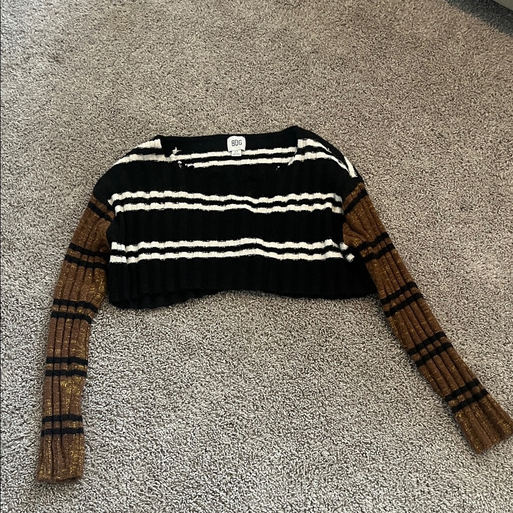 BDG Black and Brown Striped Cropped Sweater